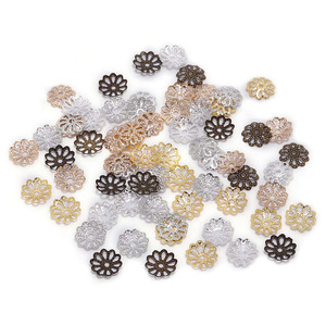 Cuentas huecas con forma de flor para la elaboración de collares, accesorios de joyería de hierro chapado en plata, oro y bronce antiguo AC0305 - Product Image 1