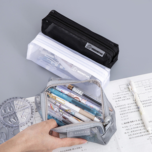 Produits en gros d'usine, sacs de rangement pour étudiants de différentes couleurs, trousse à crayons rectangulaire transparente à double couche - Product Image 3