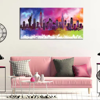 Lukisan minyak kanvas Kota New York berwarna abstrak definisi tinggi, poster dinding Nordik, dekorasi rumah, dekorasi kamar tidur anak perempuan