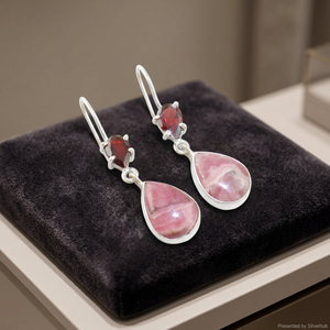 Stunning Silver <b>Hub</b> 925 Sterling Silver Rhodochrosite Garnet Handmade Anchor-Shaped Ethnic Drop Earrings 6.5g for Wedding Party - Product Image 2