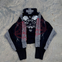 Veste à capuche zippée surdimensionnée avec empiècements, impression sérigraphique personnalisée, style gothique grunge streetwear, 100% coton, service OEM