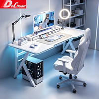 Bureau de jeu robuste blanc avec fente de gestion des câbles et support pour unité centrale
