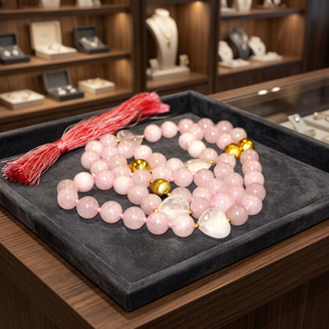 Collar de 108 cuentas de cuarzo rosa |   Cuentas de Oración de Piedras Preciosas Naturales Anudadas a Mano |   Joyería de Yoga para Meditación de Chakras para Mujeres - Product Image 5