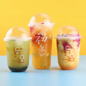 U Shape Cup Custom Logo Printing Disposable Plastic Pp Bubble Tea Cup 12Oz 16Oz 22Oz Tea Coffee Juice Pp Cup Clear With Lids