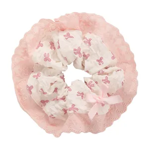 MISSNICE Black and Pink Bowknot Bowel Hair Ring Lace Edge Bubble Cotton Hair Ring Accessories Korean Style Hair Ring