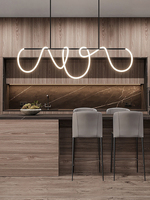 Lustres minimalistes en acier inoxydable avec bande LED néon, lampes suspendues tendance noir/or, décoration de salon