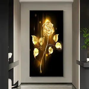 Fabrikgroßhandel Luxusdekoration schwarz Gold Rose und Schmetterling HD-Aufschlag Wandkunst Blumen malerei Leinwand Bilddruck