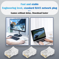 VCOM 100pcs/bag Konektor Jaringan Cat6 RJ 45 Pass Through Patch Cord Plug untuk Kabel Komunikasi Tembaga