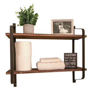 Factory Customize 2 Piece Floating Shelf Live Edge Antique Wood <b>Metal</b> Combined Multifunctional <b>Storage</b> <b>Shelves</b> Wall Bookshelves - Product Image 1