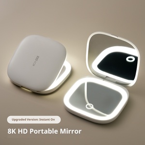 Đèn LED thông minh có thể sạc lại 3 màu có thể điều chỉnh độ sáng hai mặt 1X/3X Túi xách tay Gương trang điểm nhỏ gọn Logo tùy chỉnh - Product Image 6