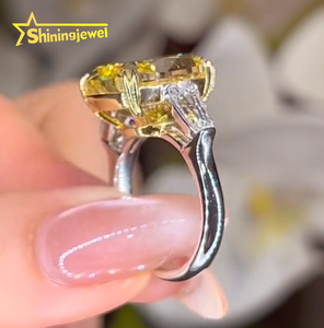 Anello di diamanti con taglio a cuscino allungato personalizzato 3ct, diamante giallo intenso, 10K 14K 18K, certificato - Product Image 3