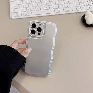 Lumei placcato argento per <span class=keywords><strong>iPhone</strong></span> 16 15 Promax 13 custodia per telefono 14 Premium 11 Wave Edge 12 Cover tinta unita - Product Image 4