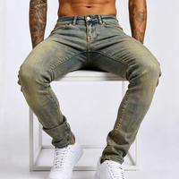 Pantalon en jean vintage taille mi-haute de haute qualité, personnalisable, coupe slim pour hommes, achats répétés