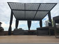 Pergolas en métal avec côtés en verre, montage mural, motorisées, 5 mètres, toit à lames orientables, pergolas bioclimatiques, supports 6x6