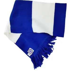 Low MOQ New Style Wide Stripe Printing Your Own Design Plush Scarf Blue And White scarf