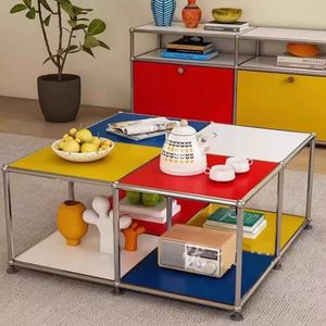 Glass <b>Coffee</b> <b>Table</b> Square With Storage Living Room Modern Design Stainless Steel Frame Instagram Style - Product Image 2