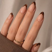 Faux ongles à presser OEM ODM en amande, imprimé léopard français, imperméables, longue durée, à coller, en acrylique