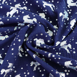 Nouveau tissu à bulles organique 100% coton brillant feuille impression spéciale paillettes brillantes dorure or argent schéma de couleur pour les femmes - Product Image 4