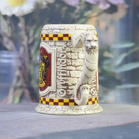 Chope à bière en porcelaine style château royal bavarois vintage 550 ml, avec relief 3D complexe, mug à vin/bière écologique réutilisable avec poignée en aluminium