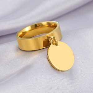 <span class=keywords><strong>Bague</strong></span> minimaliste en acier inoxydable <span class=keywords><strong>de</strong></span> couleur or avec grand pendentif rond, bagues pour les doigts, cadeaux d'anniversaire à la mode pour femmes <span class=keywords><strong>2022</strong></span> - Product Image 1