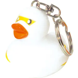 Custom Logo PVC Rubber Duck Keychain Squeaky Sound And Squeeze Feature Very Cheap For Babies Bathroom Use