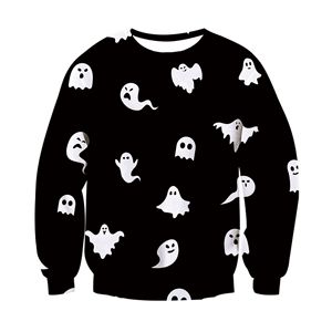 Homens europeus americanos Outono Inverno Pescoço Camisola 3D Impressão Digital Assustador Pequeno Fantasma Engraçado Solto De Malha 100% Poliéster - Product Image 3