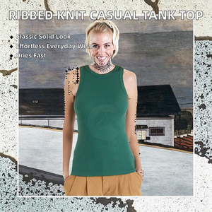 Débardeur décontracté pour femme, en gros, mode, uni, côtelé, respirant, court devant, logo - Product Image 2