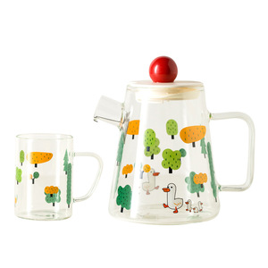 Cute Duck Design Cold Water Kettle Heatproof Borosilicate Glass Tea Pot and Cups Glass Water Pitcher with Lid - Product Image 6