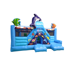 Castillo hinchable con tema azul Los pequeños castillos hinchables con dinosaurios y tiburones son un trampolín lindo y divertido con tobogán personalizado - Product Image 3