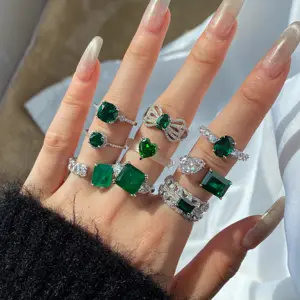 925 Silver Heart Engagement Wedding Turquoise Ring Green 5A Cubic Zirconia Promise Eternity Emerald Rings Jewelry For Women