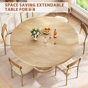 Table à manger ronde extensible en bois SENYU 63'' moderne et peu encombrante avec base sur piédestal pour la maison - Product Image 5