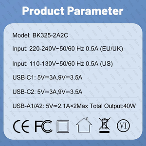 <span class=keywords><strong>Prise</strong></span> UE Chargeur mural USB C PD 40W 4 ports Type C Charge rapide Double port Adaptateur secteur USBC + QC USB Wall Multiport pour iPhone 16 - Product Image 6