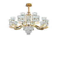 Luminaire lustre en cristal doré moderne de luxe pour escaliers pour villa, hôtel, hall, lampe suspendue à bras et hauteur réglable