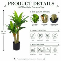 Arbre artificiel hyper-réaliste en PE Dracaena Fragrans, plante Dragon, 80 cm, moderne, ignifuge et résistant aux UV, directement de l'usine, pour la décoration de la maison et du bureau
