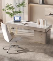 Bureau de direction contemporain à double piétement de 2600 mm avec éclairage LED intégré, design haut de gamme pour bureau d'entreprise