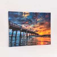 Impression sur toile de paysage marin sur mesure - Pont à l'heure dorée au coucher du soleil, œuvre d'art encadrée haute définition pour la décoration intérieure
