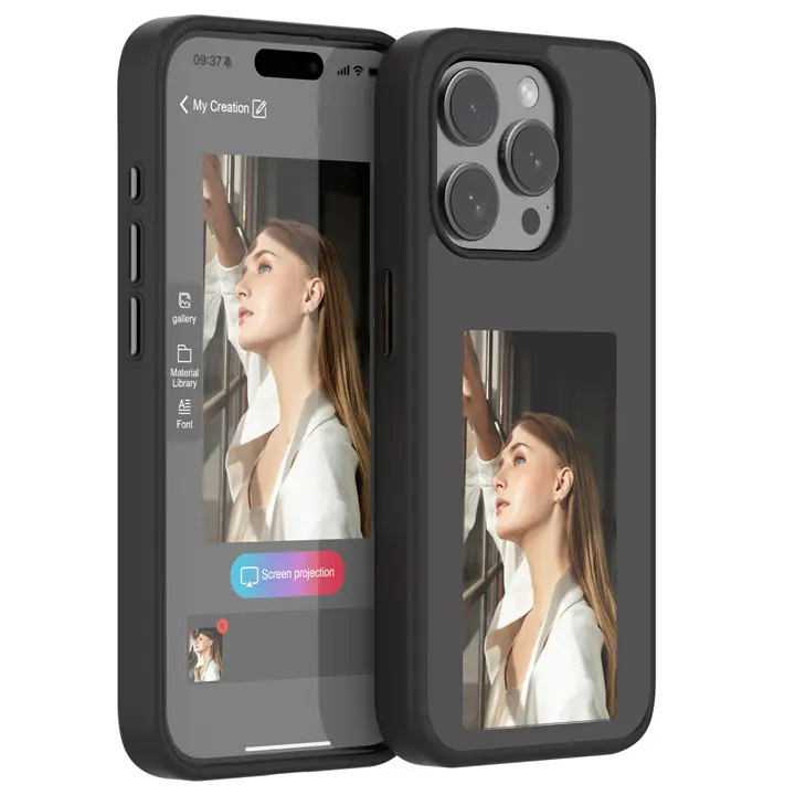 Luxe Magic Designer Smart Eink 4 Kleuren Scherm Nfc Telefoon Case Cover Voor Iphone 15 14 13 Pro Max Diy Behuizing Telefoon