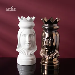 Kerajinan Porselen Nordik Kreatif Buatan Tangan, Ornamen Vas Bentuk King dan Queen untuk Dekorasi Rumah