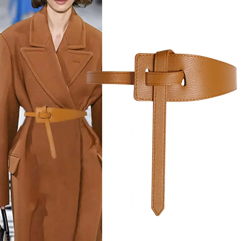 Oversized Leather Wide Belt Senhoras Casaco Decorativo Vestido Sweater Cintura atada