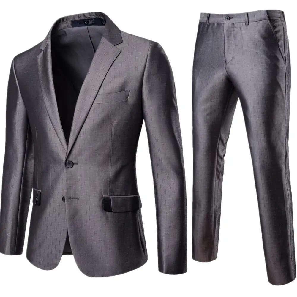Single Breasted Closure Type and Regular Clothing Length Gray Vintage Design Coat Pant Men Slim Suit