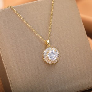 Parure de bijoux pour femme en zircon, collier et boucles d'oreilles, sertissage clos, bijoux de soirée, ton or, parure de bijoux raffinée - Product Image 2