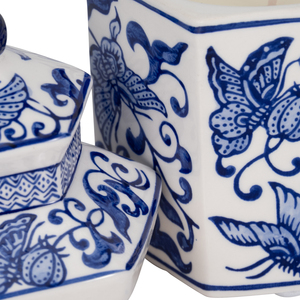 Candela in ceramica chinoiserie con coperchio, design floreale blu e bianco per soggiorno e camera da letto - Product Image 5