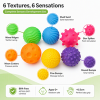 Ensemble de balles sensorielles pour bébés filles sans BPA, 6 pièces, jouets multi-balles texturés pour nourrissons, tout-petits, développement tactile, éducation précoce