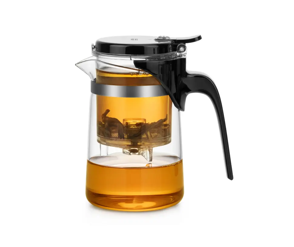 Samadyo Pot teh kaca borosilikat 500ml, Pot teh tekan seni tahan panas 500ml dengan penyaring