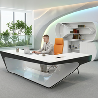 Bureau de direction futuriste noir et blanc brillant en MDF de qualité E0 avec rangement intégré, garantie 5 ans, pour bureau d'usine
