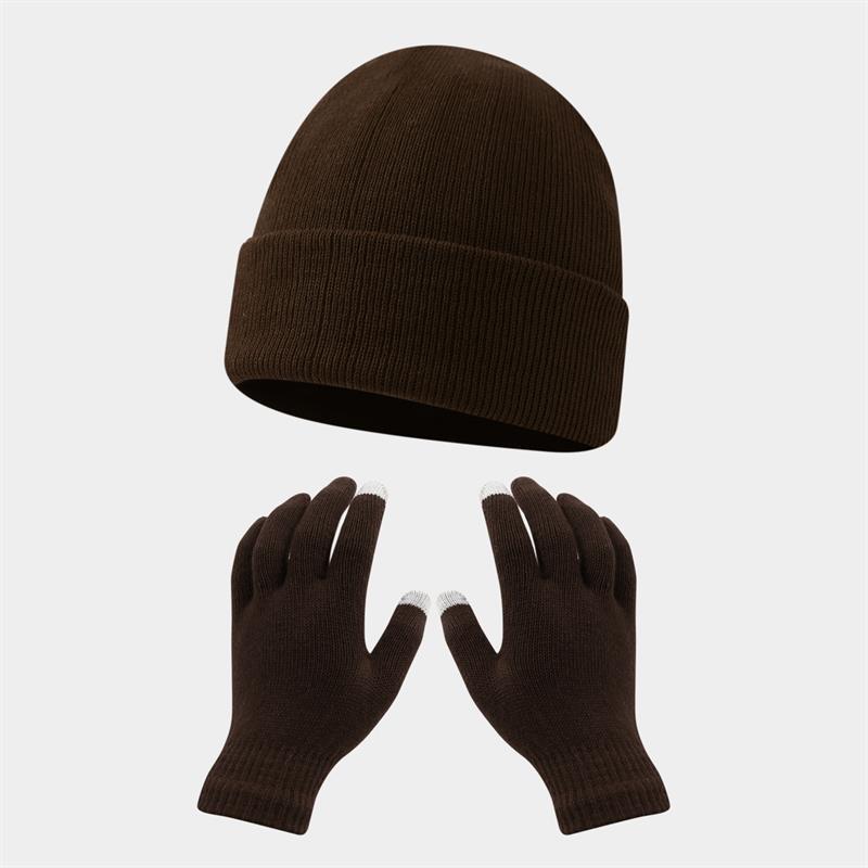 Autumn and winter warm gloves hat suit-[dark curry color]]