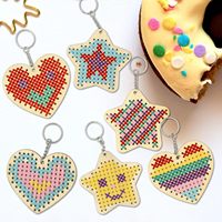 Kit de Broderie Point de Croix Compté, Motif Cœur Étoile Sapin de Noël, Ornement de Noël en Bois, Kit de Couture DIY, Point de Broderie Manuel
