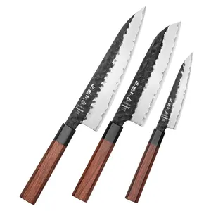 Set Knife New 3 PCS Classic Japanese Style Knives 10Cr Core Composite Stainless Steel Red Wood Handle Kitchen Chef Knife Set