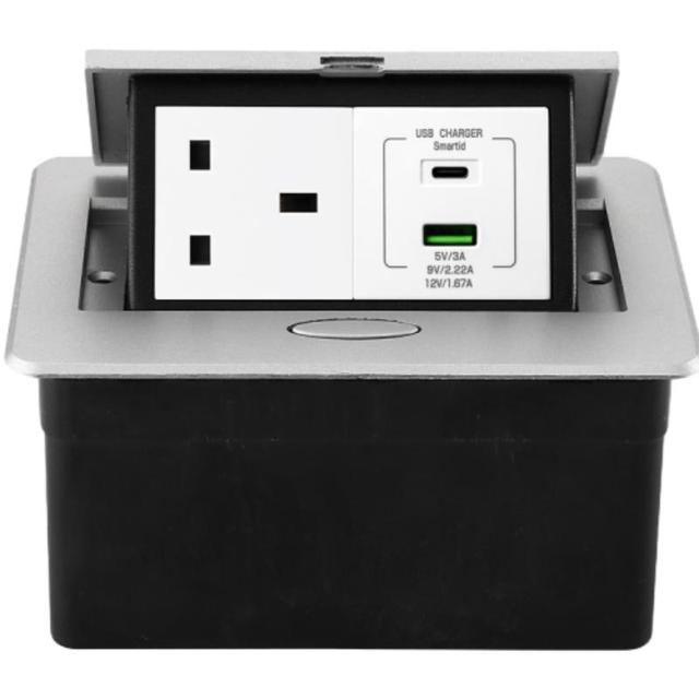 Recessed Coference Table Socket Box with USB C 65W and 15 W Wireless Charger, Retractable Built-in Socket Outlet Box