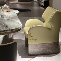 Chaise de salle à manger en acier inoxydable de design italien, table console moderne en métal pour restaurant et villa, ensemble table à manger avec plateau en marbre
